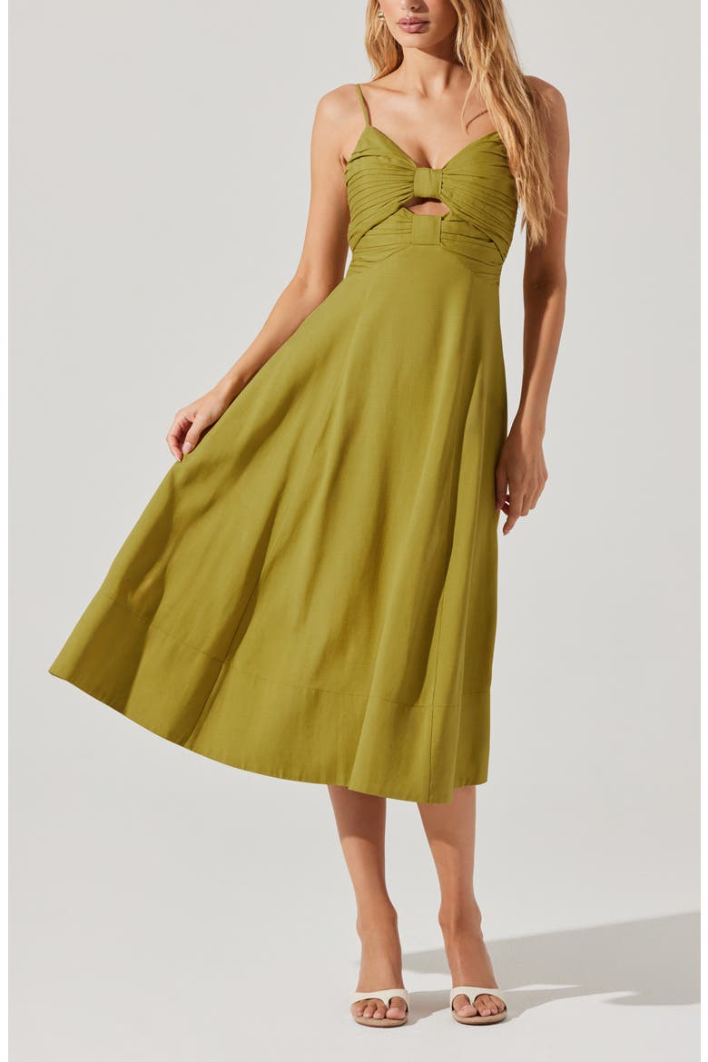 Celina Pleated Cutout Midi Sundress, Alternate, color, CHARTREUSE