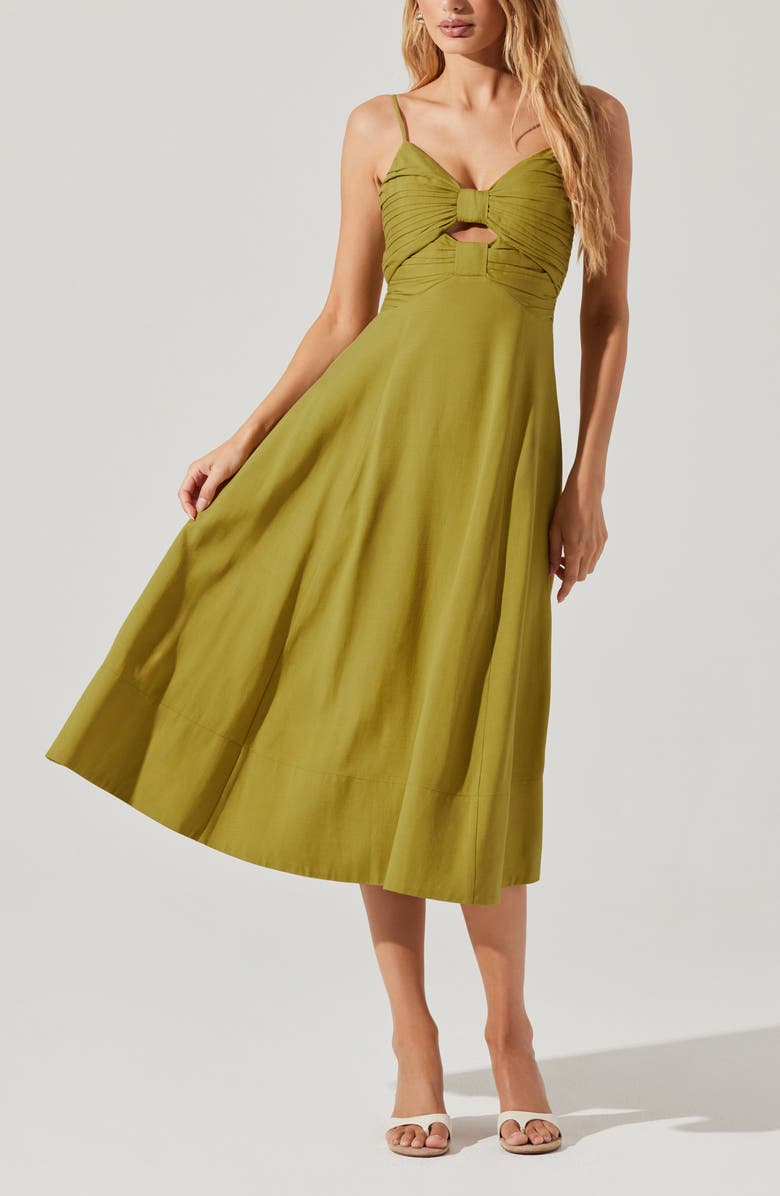 ASTR the Label Celina Pleated Cutout Midi Sundress, Alternate, color, Chartreuse