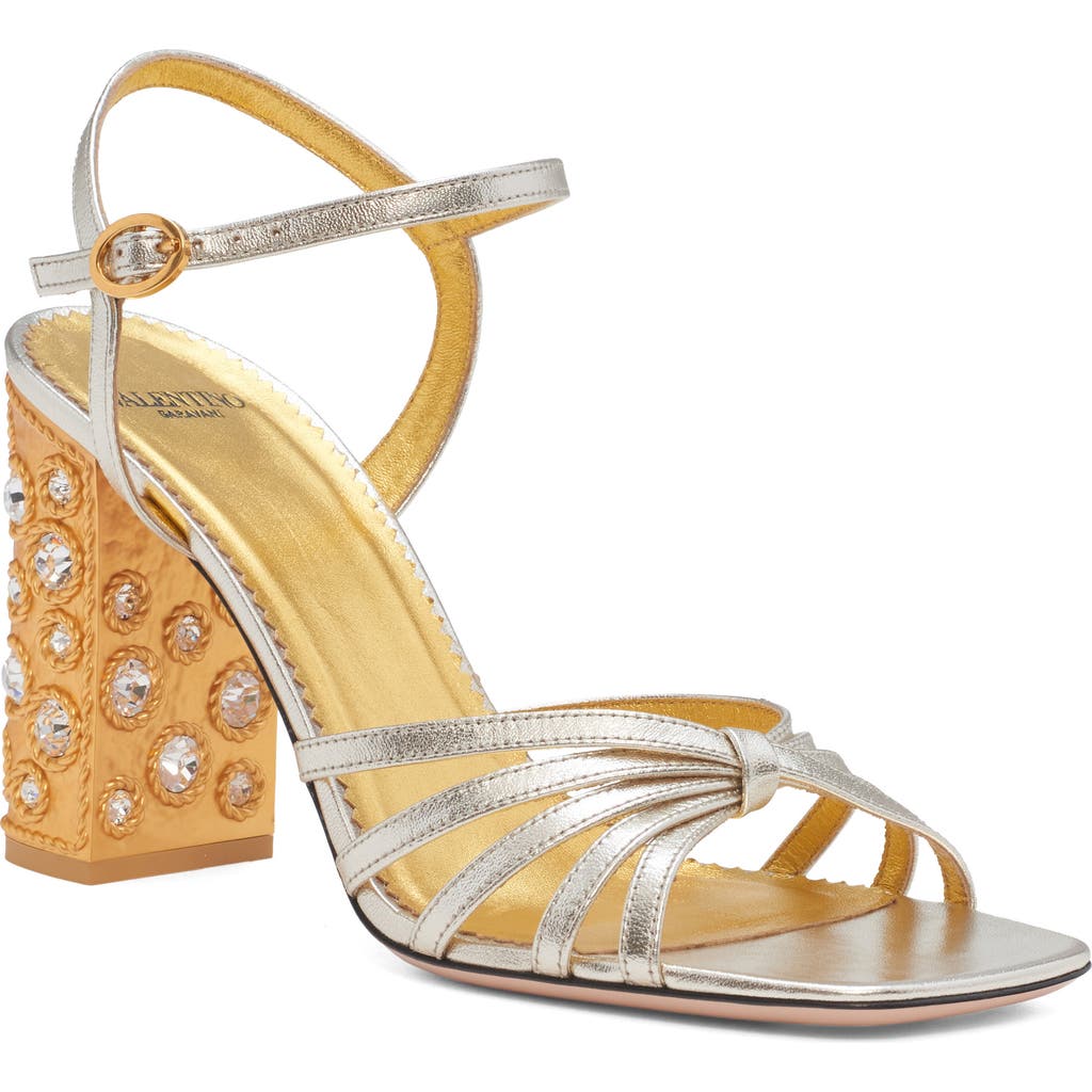 Valentino Garavani Preshoes Embellished Block Heel Sandal In Silver