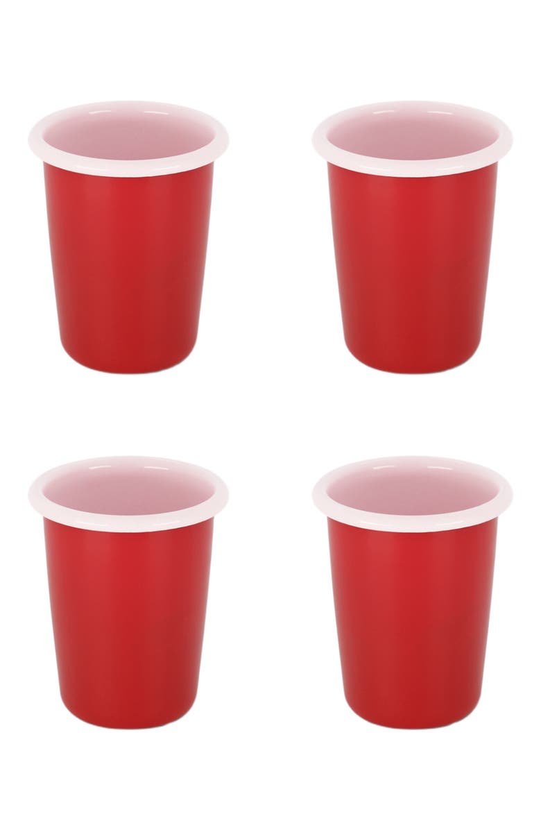 Elifle Small Two Tone Enamel Tumbler - Set of 4, Main, color, Red & Pink