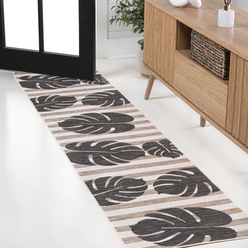 Jonathan Y Allison Classic Beach Stripe And Monstera Leaf Indoor/outdoor Area Rug