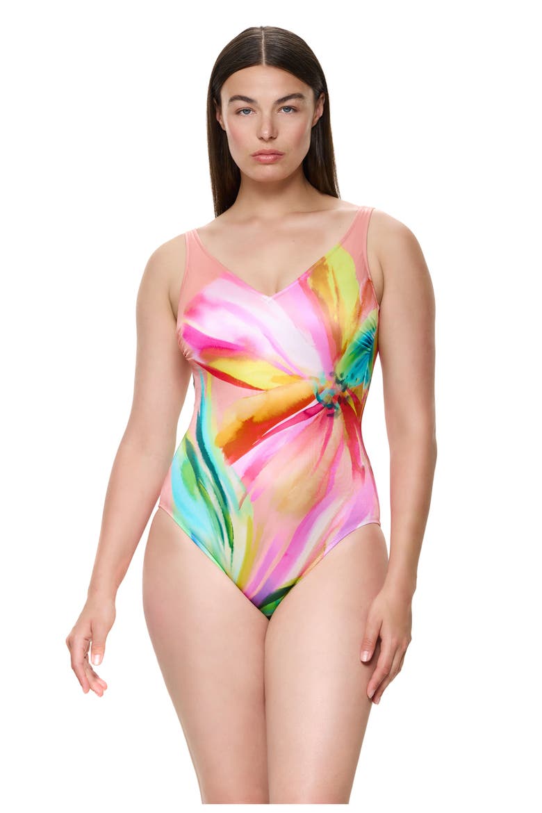 Floral Rhythm V-Neck One Piece, Alternate, color, Pink-Multi