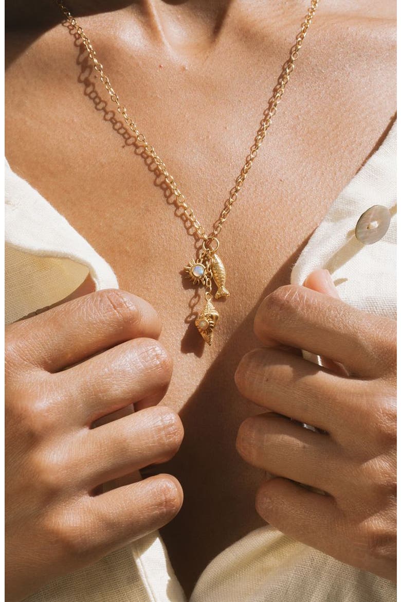 Healing Light Ocean Charm Necklace, Alternate, color, Gold