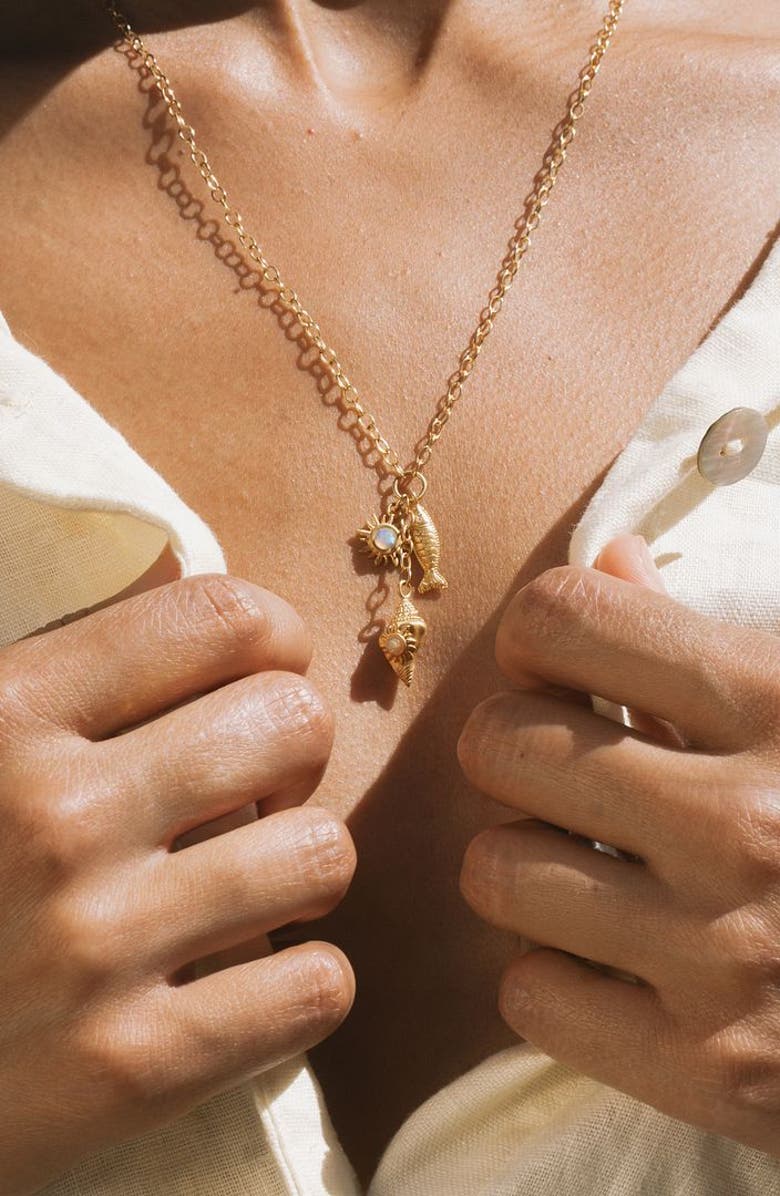 Satya Jewelry Healing Light Ocean Charm Necklace, Alternate, color, Gold