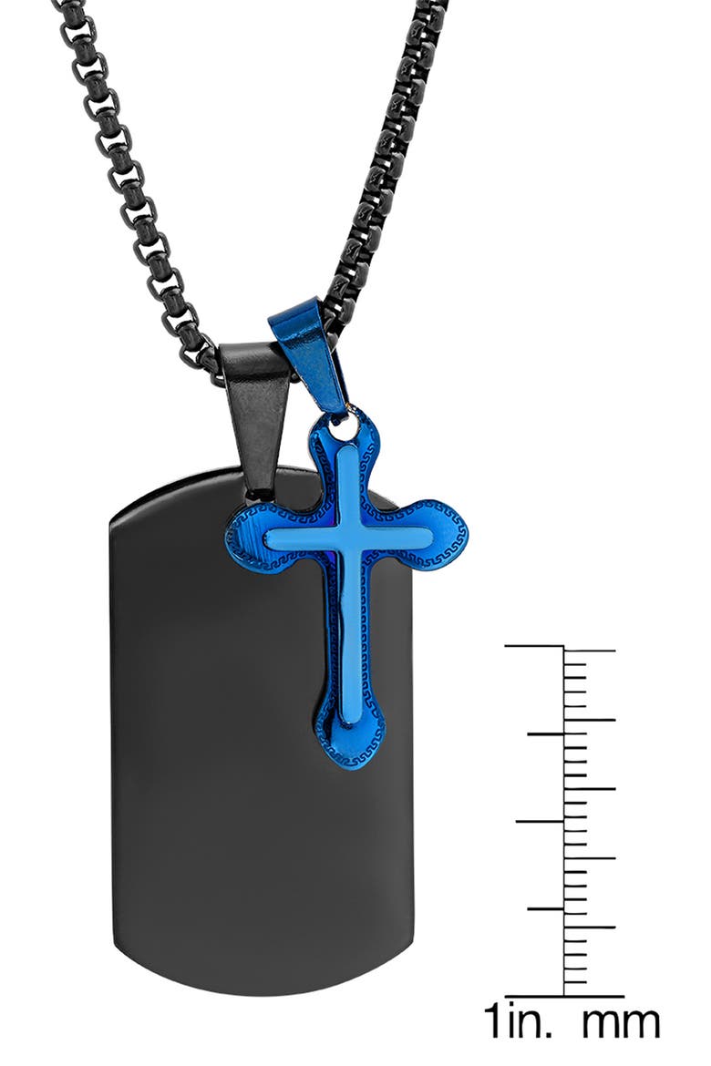 Men's Two-Tone IP Stainless Steel Dog Tag & Cross Pendant Necklace, Alternate, color, BLUE-BLACK