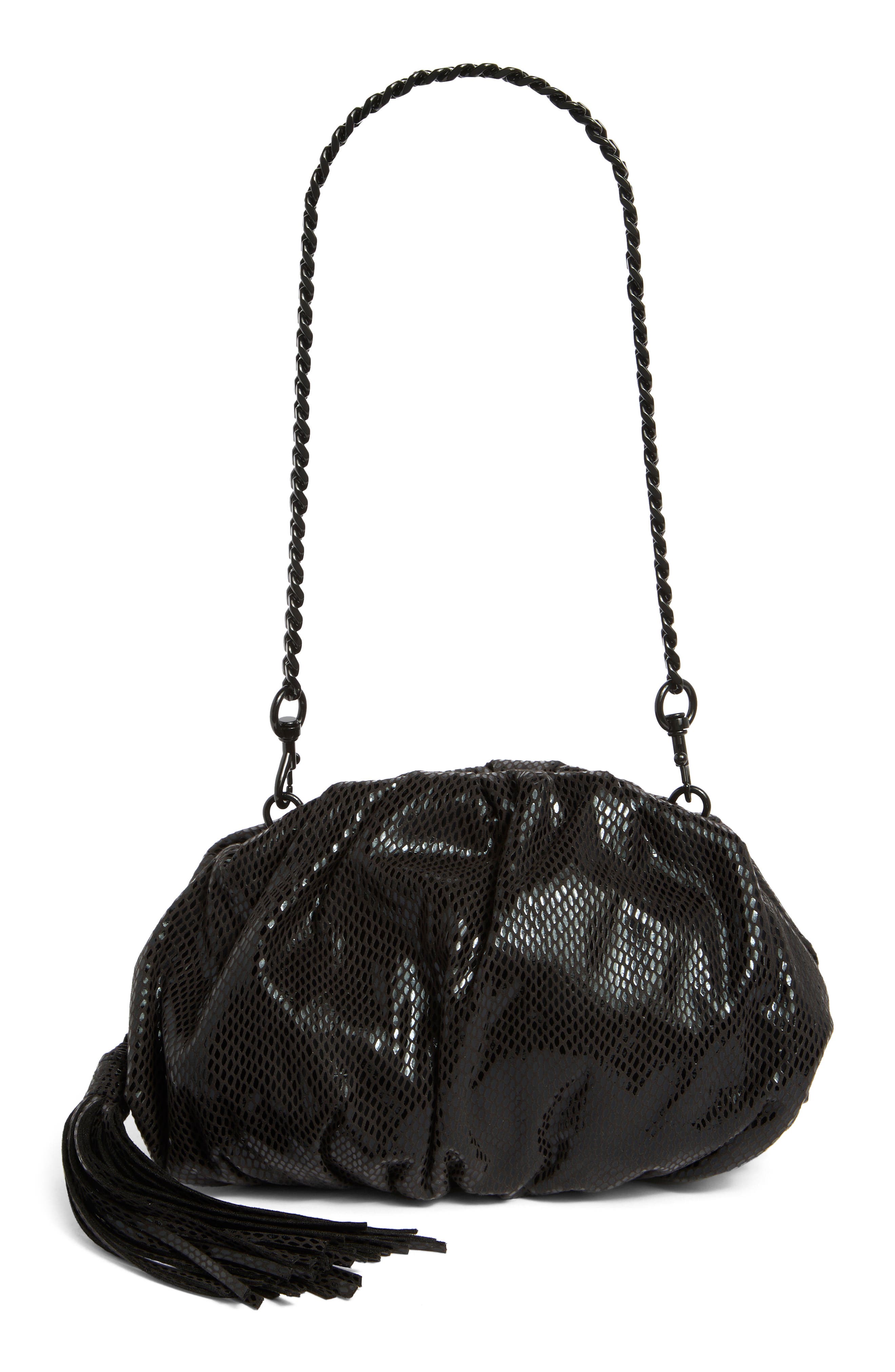 Rebecca Minkoff Small Ruched Clutch, Main, color, Black