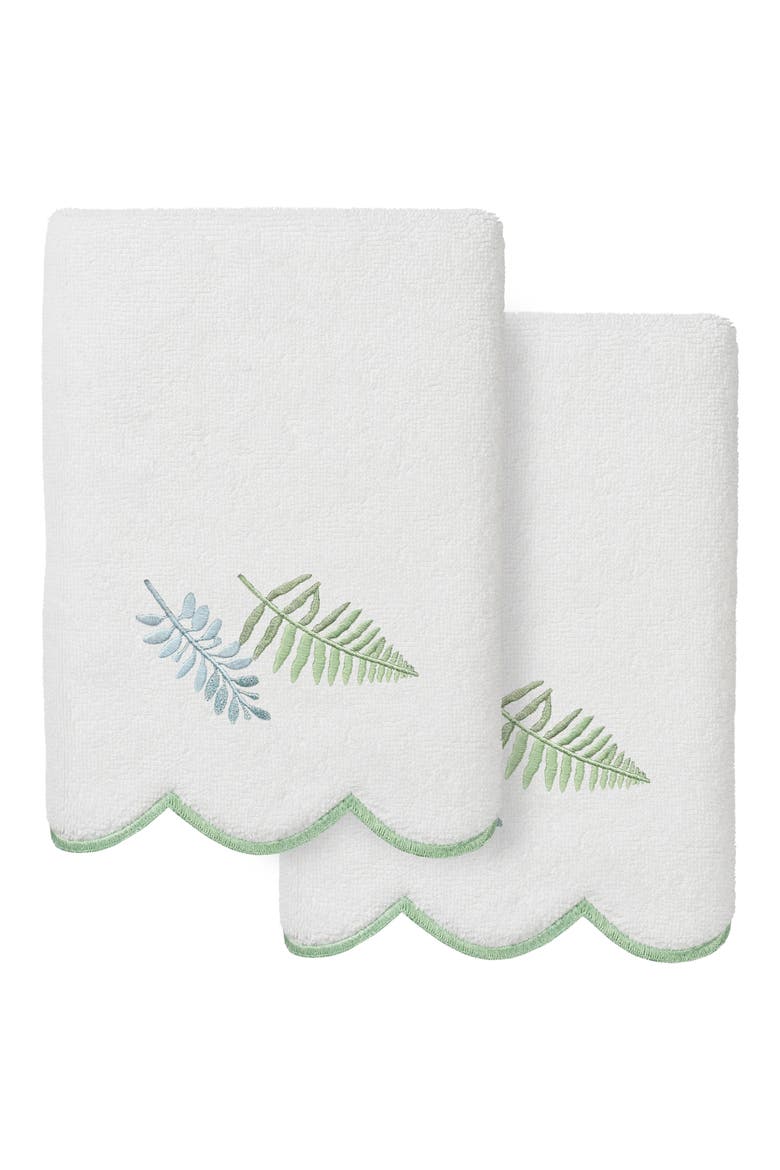 Fern Toss Scallop Pack of 2 Hand Towels, Main, color, WHITE/ GREEN
