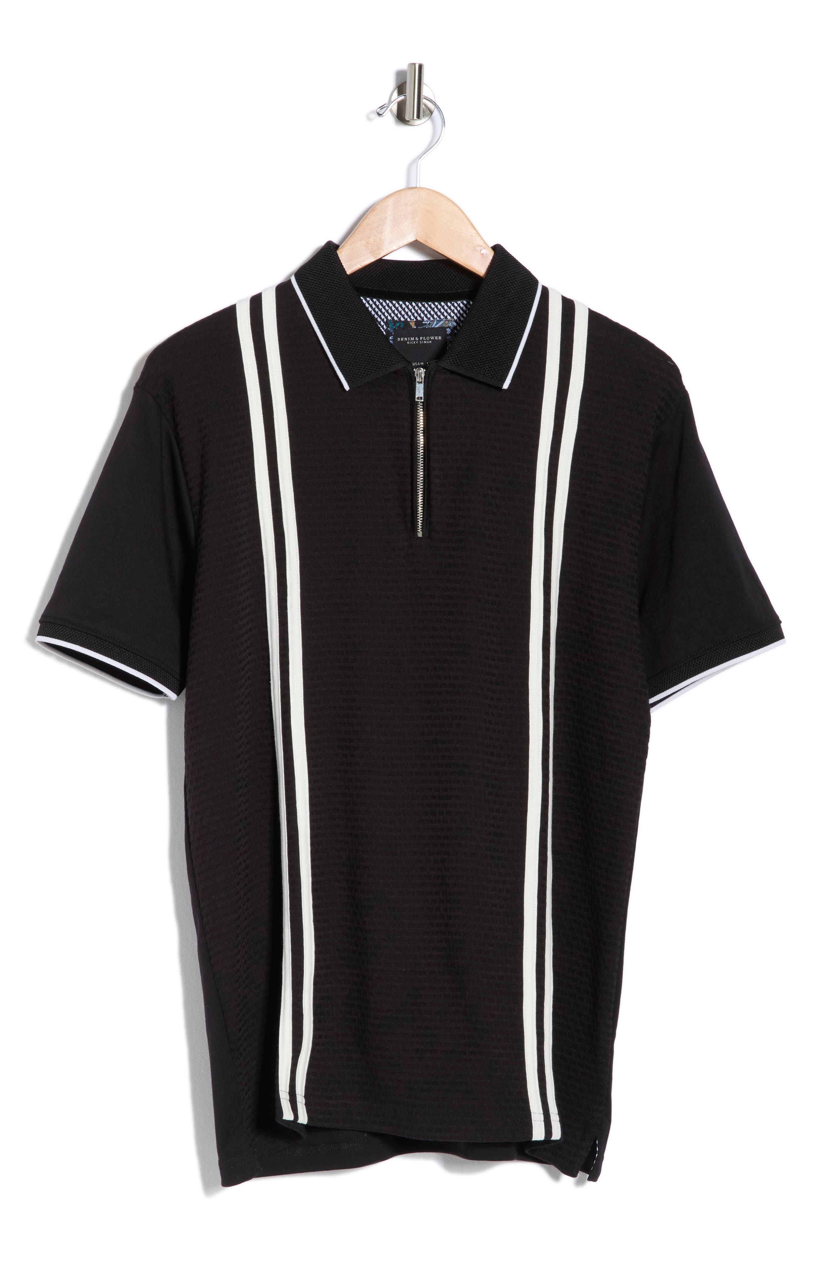 DENIM AND FLOWER Quarter Zip Textured Knit Polo