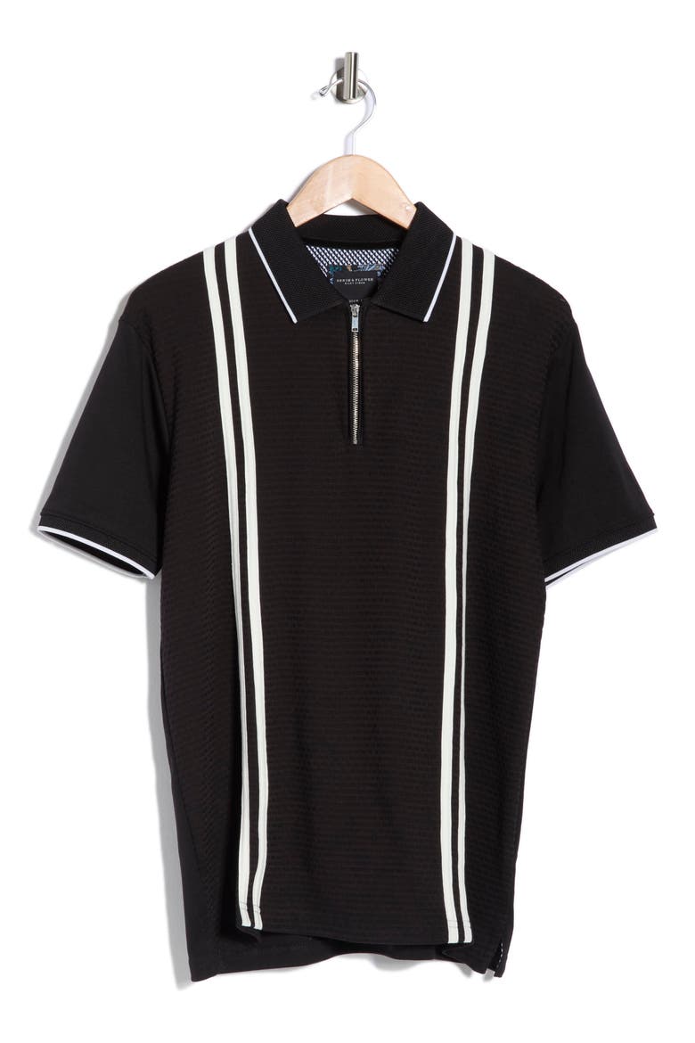 Quarter Zip Textured Knit Polo, Alternate, color, BLACK