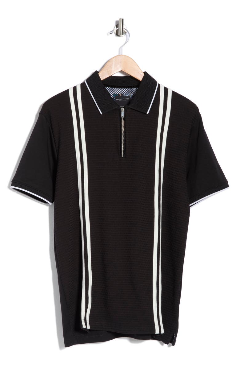 DENIM AND FLOWER Quarter Zip Textured Knit Polo, Main, color, Black