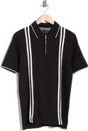DENIM AND FLOWER Quarter Zip Textured Knit Polo