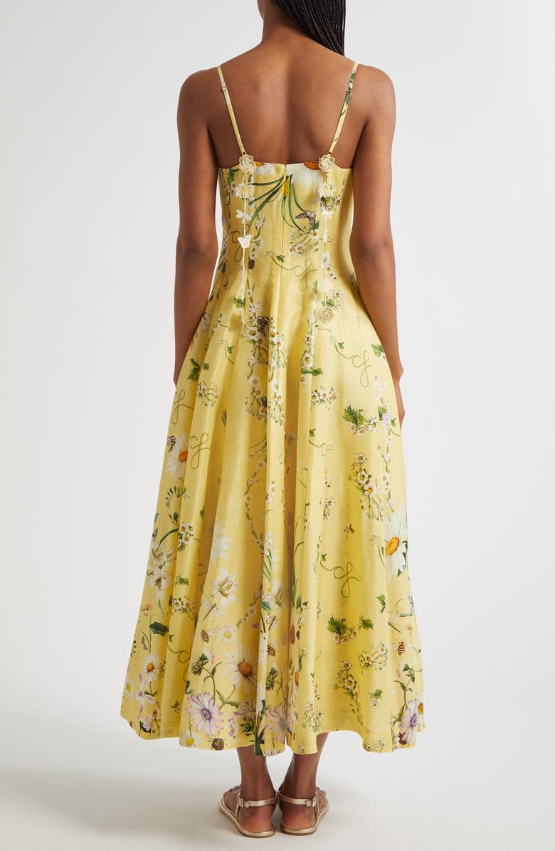 Camilla Daisy Chains Fit & Flare Linen & Silk Corset Dress, Alternate, color,