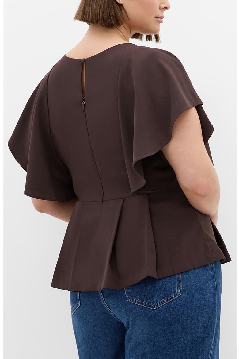 Flutter Sleeve Peplum Top, Alternate, color, CHOCOLATE