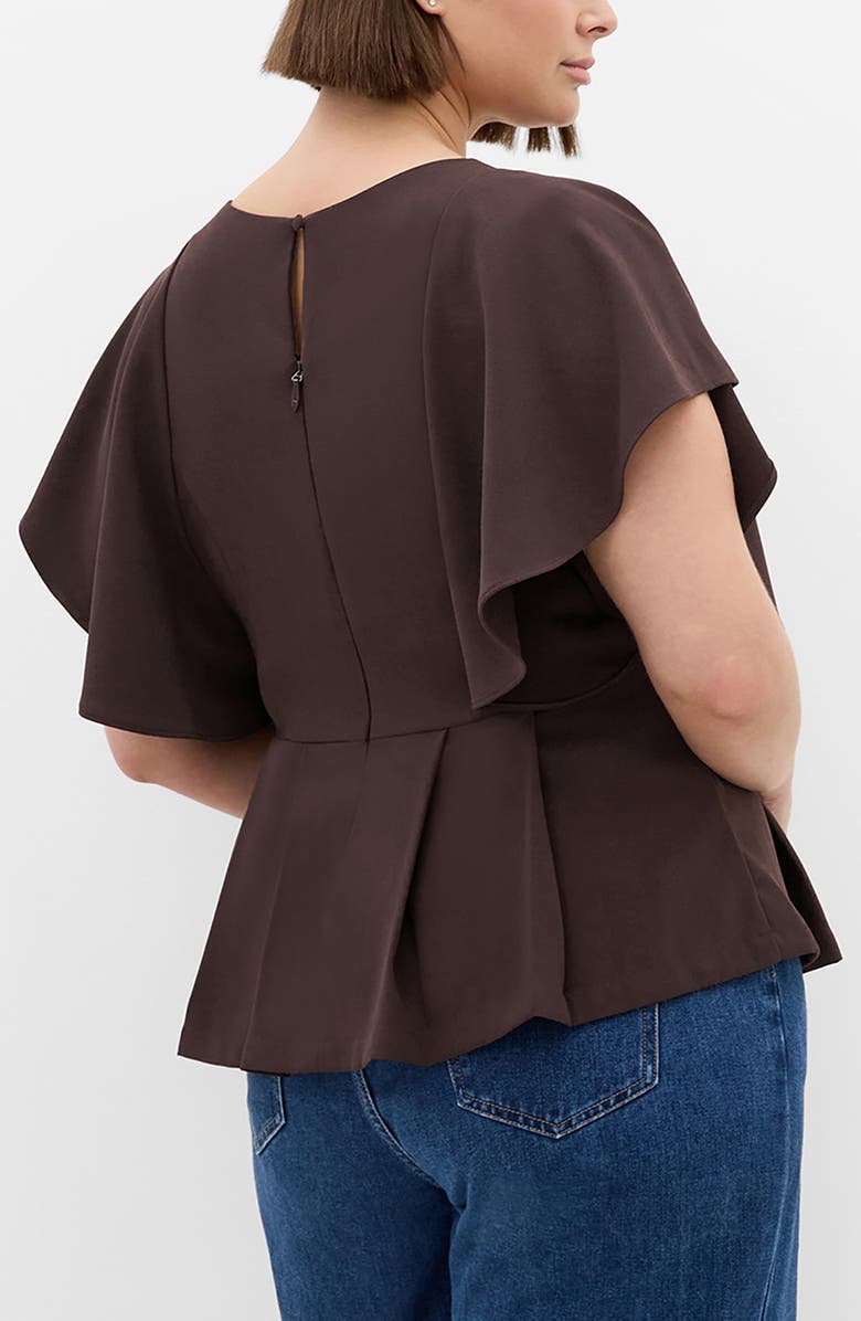 City Chic Flutter Sleeve Peplum Top, Alternate, color, Chocolate