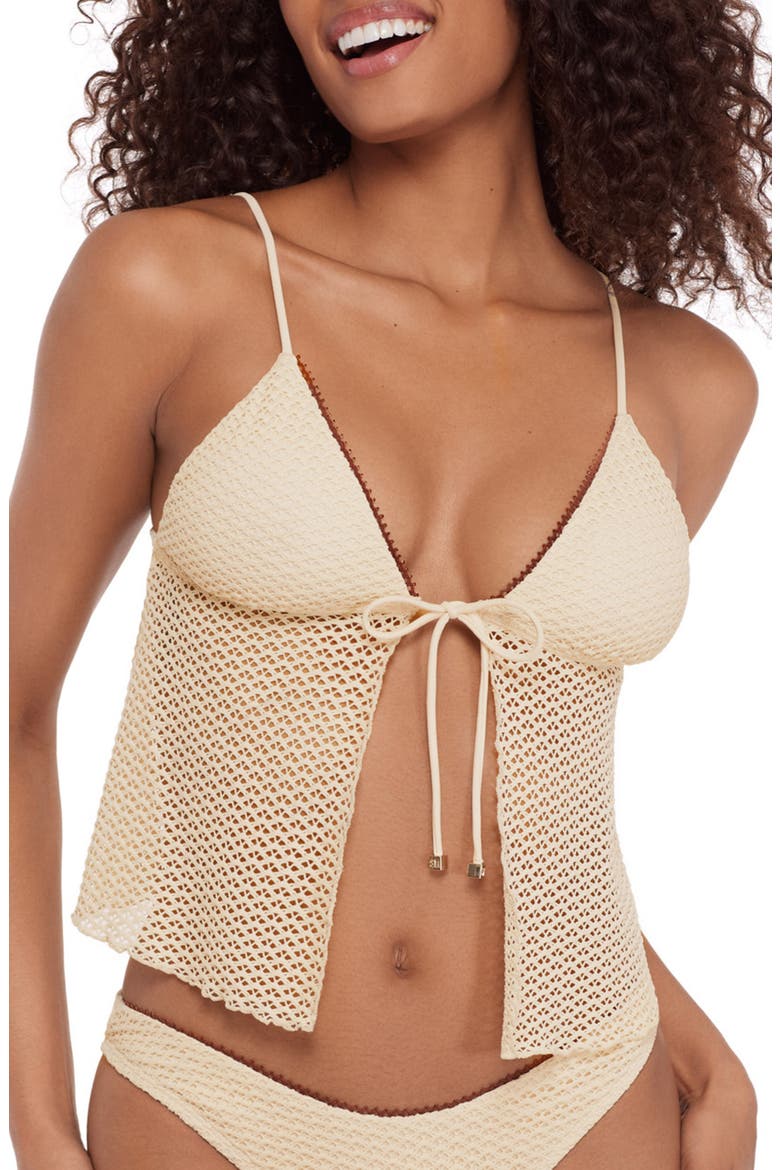 Tie Front Split Front Crop Tankini Top, Main, color, PEARL