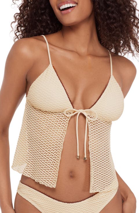 Tie Front Split Front Crop Tankini Top