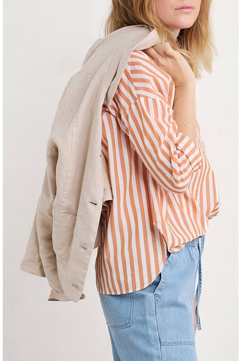Eyebright Stripe Organic Cotton Popover Shirt, Alternate, color, MINI SCALLION CUMIN