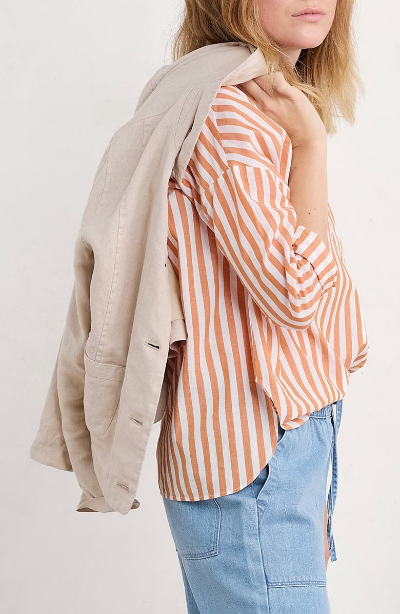 Seasalt Cornwall Eyebright Stripe Organic Cotton Popover Shirt, Alternate, color, Mini Scallion Cumin