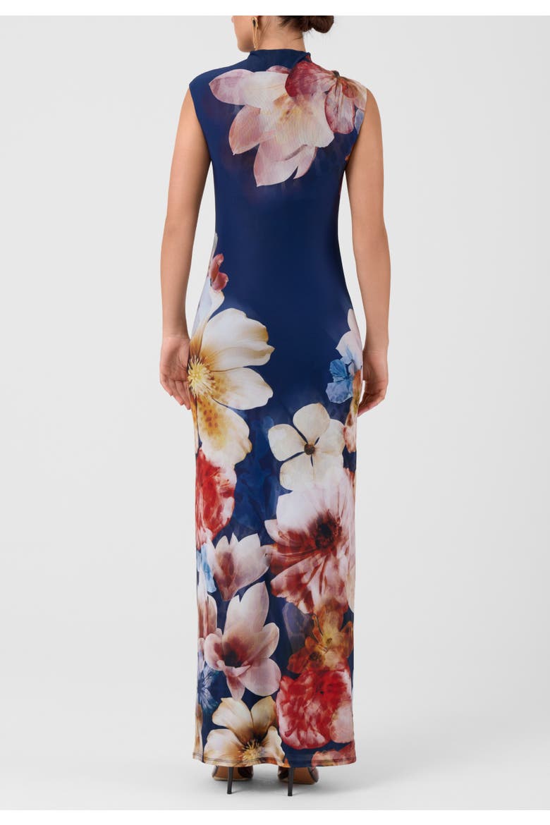 Coco Mock Neck Mesh Midi Dress, Alternate, color, Blue Floral