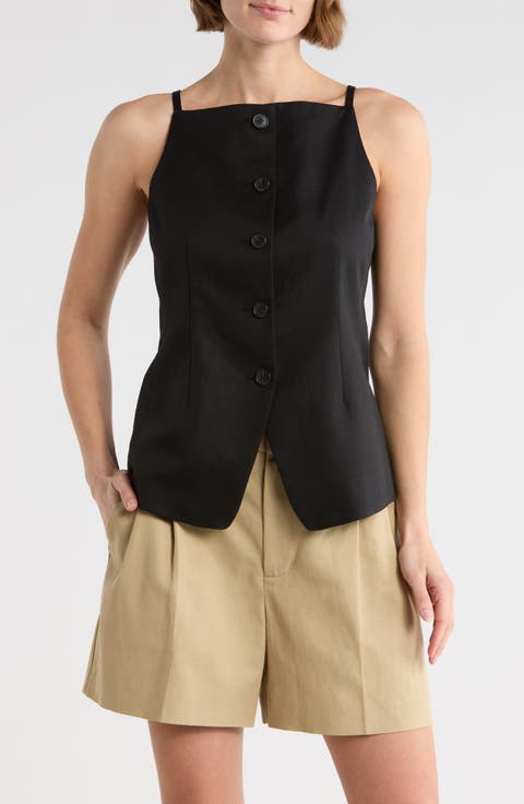 Harlow Square Neck Drapey Twill Vest