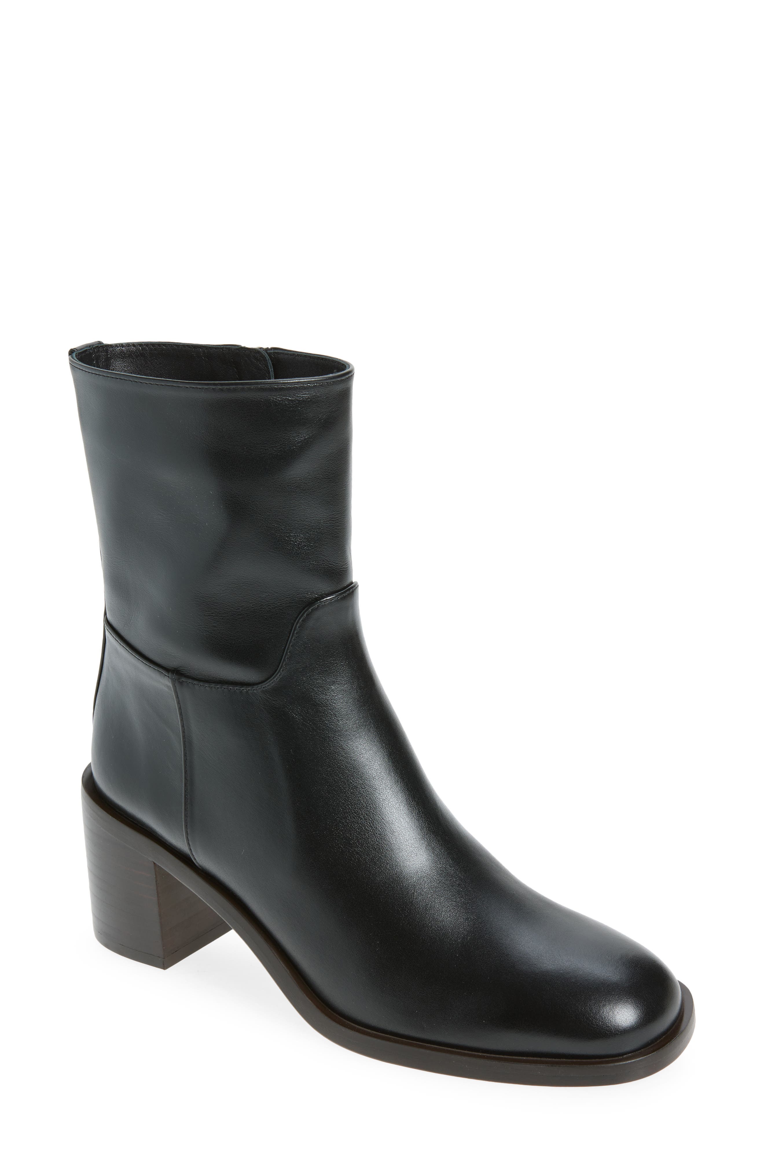 Maris Zip Bootie, Main, color, BLACK CALF SMU