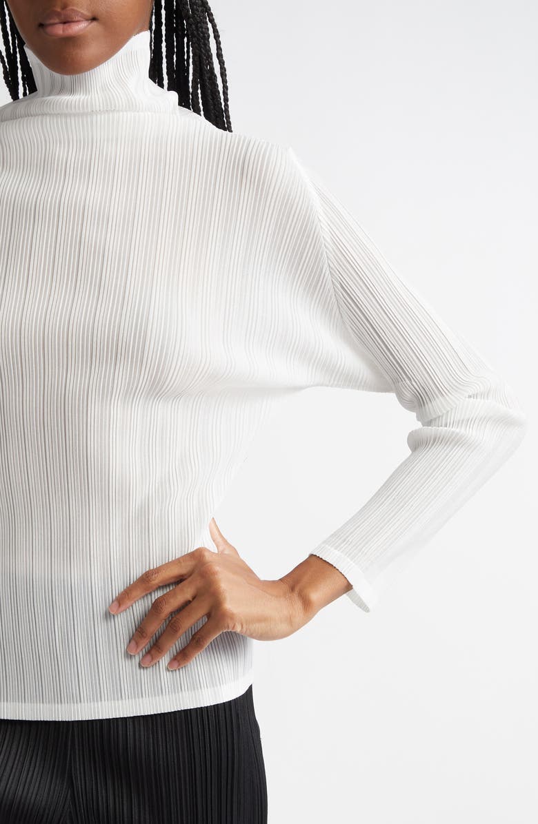 Pleats Please Issey Miyake Pleated Long Sleeve Turtleneck, Alternate, color, White