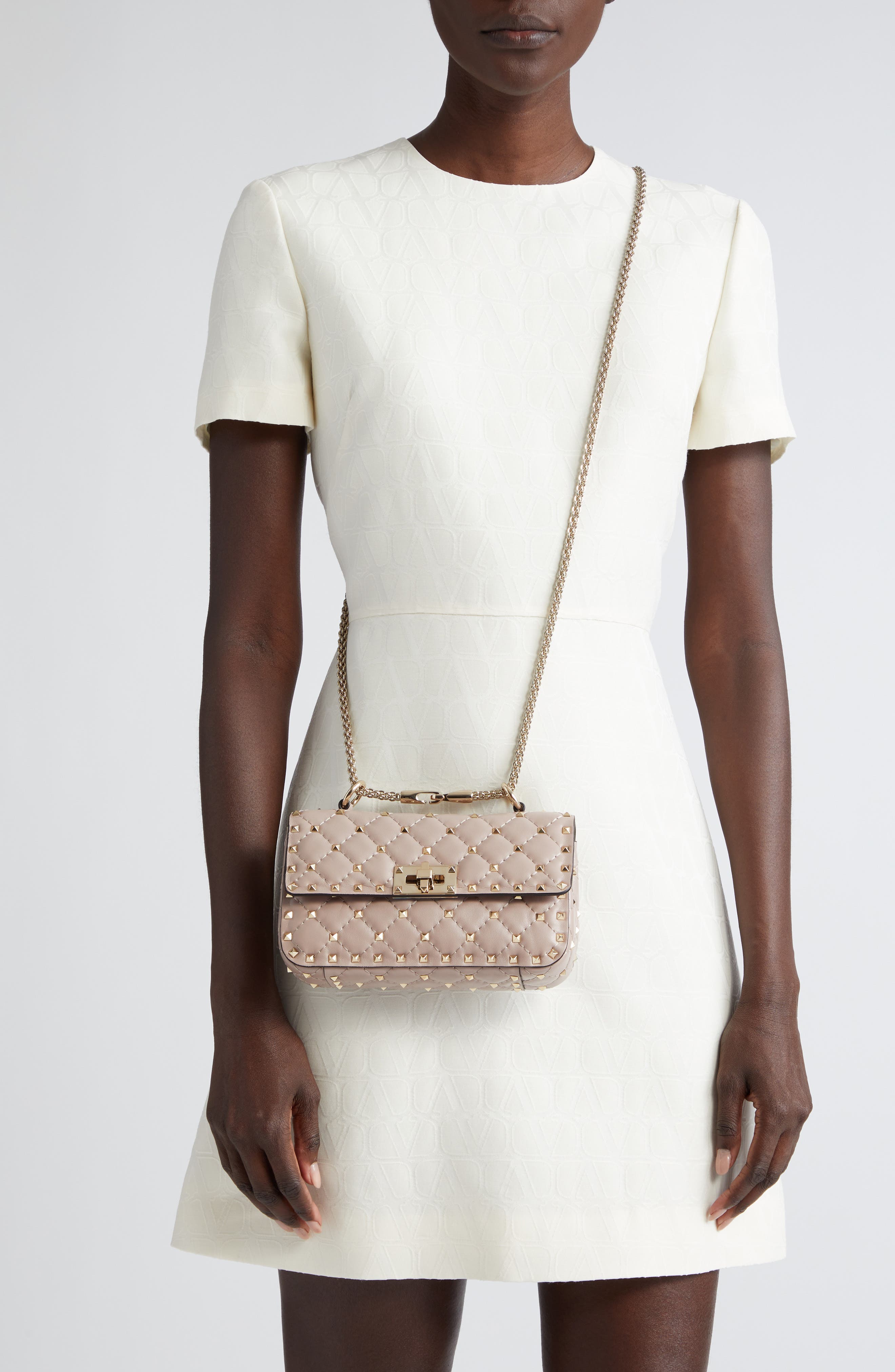 Valentino Garavani Small Rockstud Leather Shoulder Bag, Alternate, color, Poudre