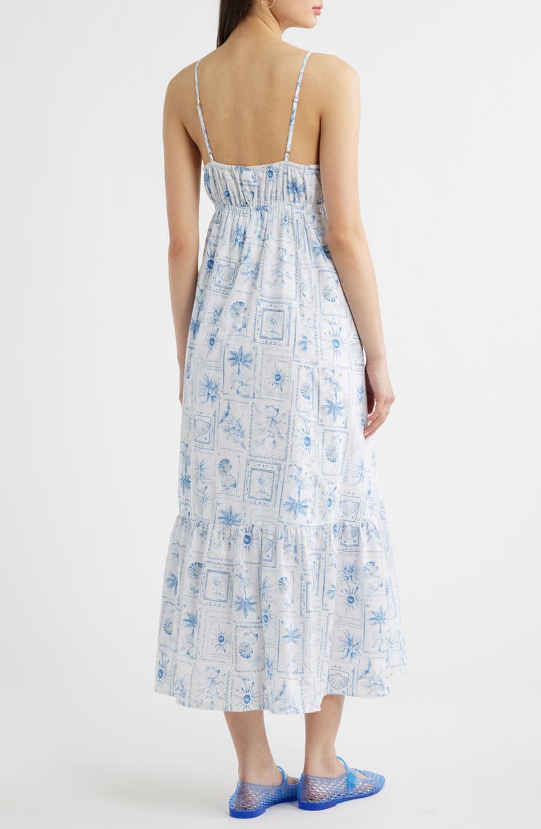 BP. Ruffle Hem Cotton Maxi Dress, Alternate, color, White- Blue Vacation Stamp