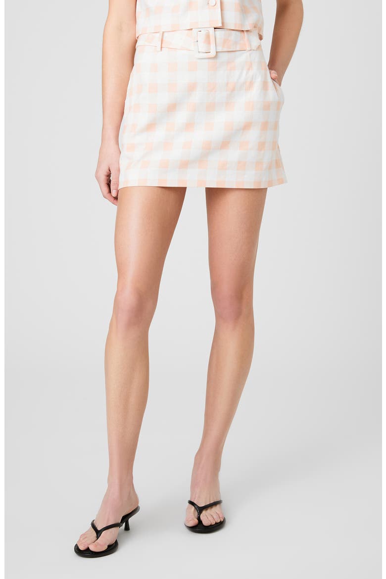 Belted Linen Blend Minidress, Main, color, SEASHELL GINGHAM