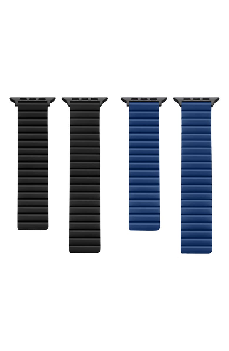 The Posh Tech 2-Pack Silicone Apple Watch<sup>®</sup> Watchbands, Alternate, color, Black/ Eclipse Blue