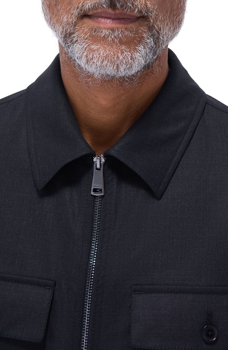 Bugatchi Stretch Wool Zip Shirt Jacket, Alternate, color, Black