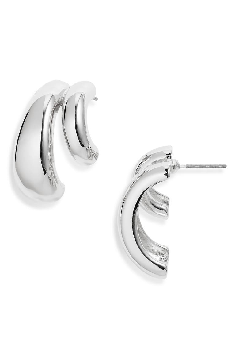 Double Curved J-Hoop Earrings, Main, color, SILVER