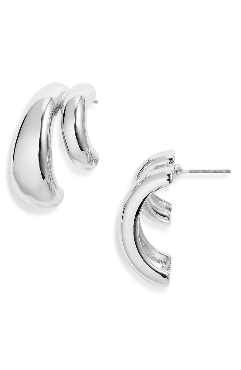 Open Edit Double Curved J-Hoop Earrings, Main, color, Silver
