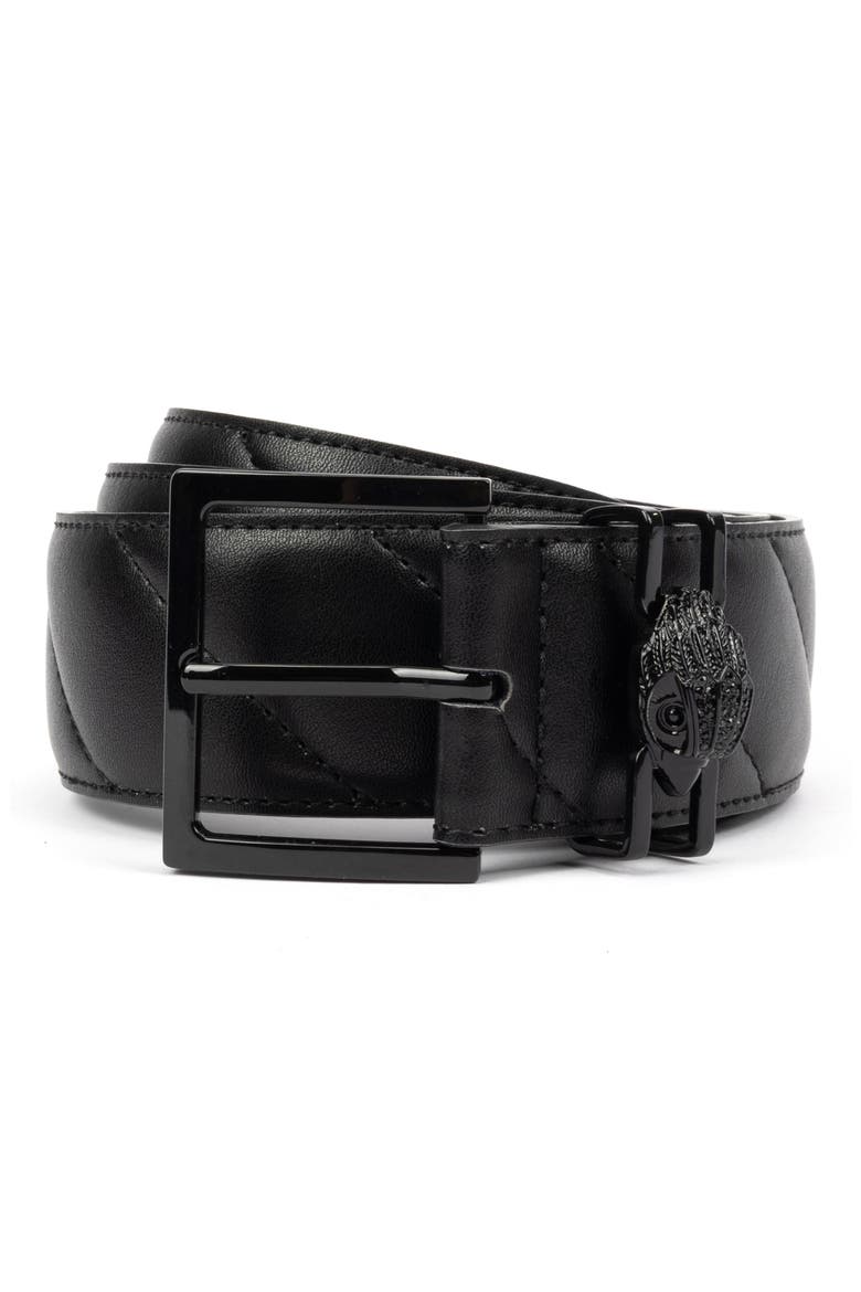 Quilted Leather Belt, Main, color, BLACK/ POWDER COAT BLACK