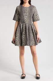 Ganni Leopard Jacquard Organic Cotton Skater Dress