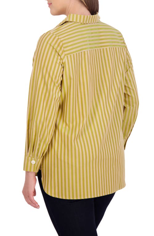Shop Foxcroft Pandora Stripe Cotton Blend Button-up Shirt In Gold