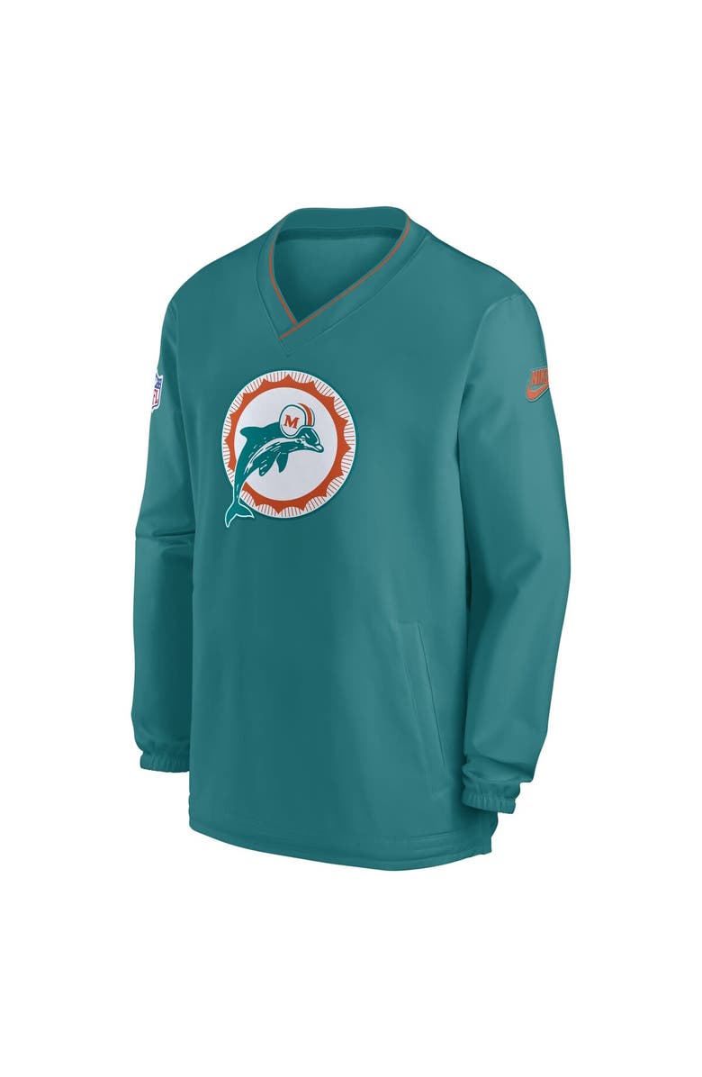 Nike Men's Nike Aqua Miami Dolphins 2024 Sideline Throwback Logo Long Sleeve V-Neck Windshirt, Alternate, color, 