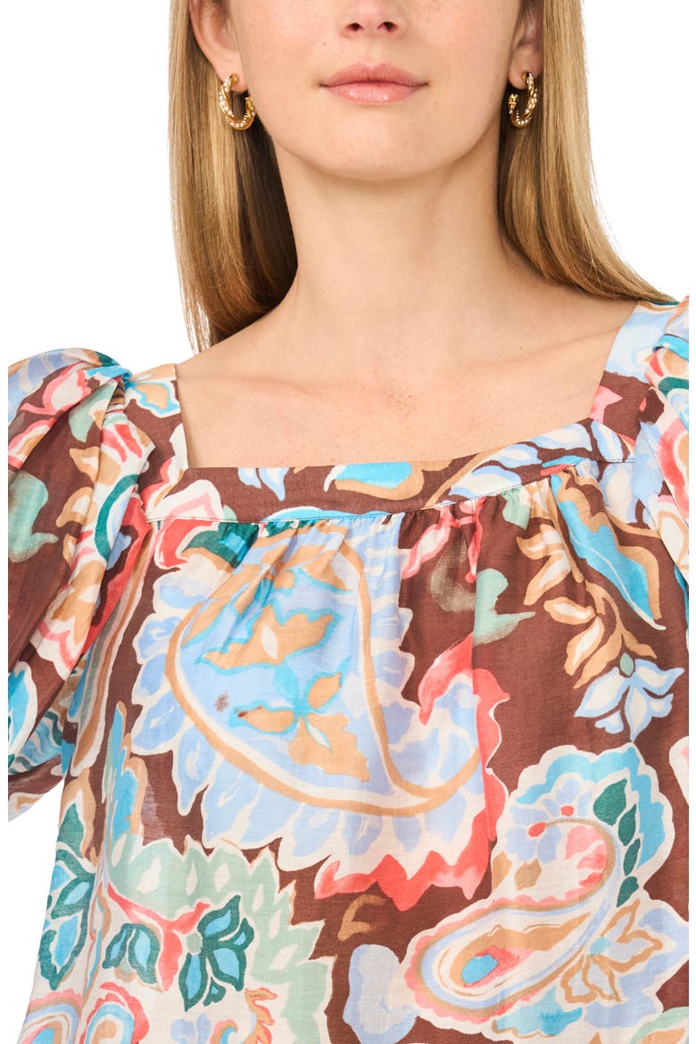 Puff Sleeve Printed Top, Alternate, color, COCOA