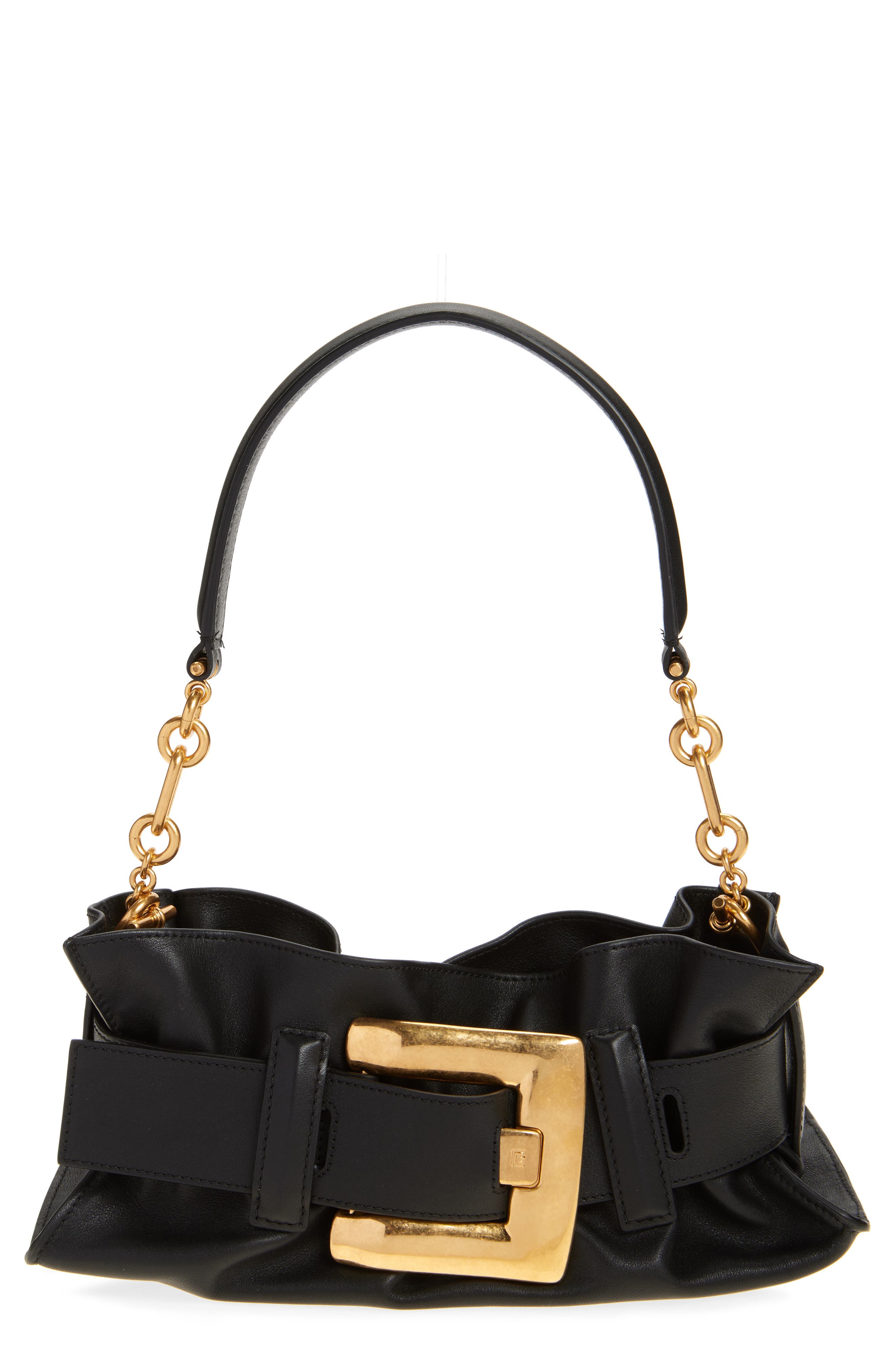 Balmain Mini Anthem Leather Shoulder Bag, Main, color, Black