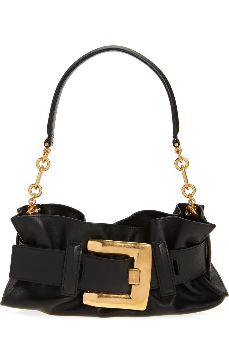 Balmain Mini Anthem Leather Shoulder Bag, Main, color, Black