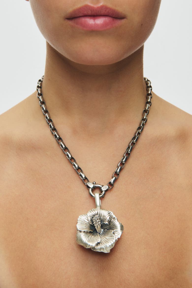 Hibiscus Flower Necklace, Alternate, color, Silver