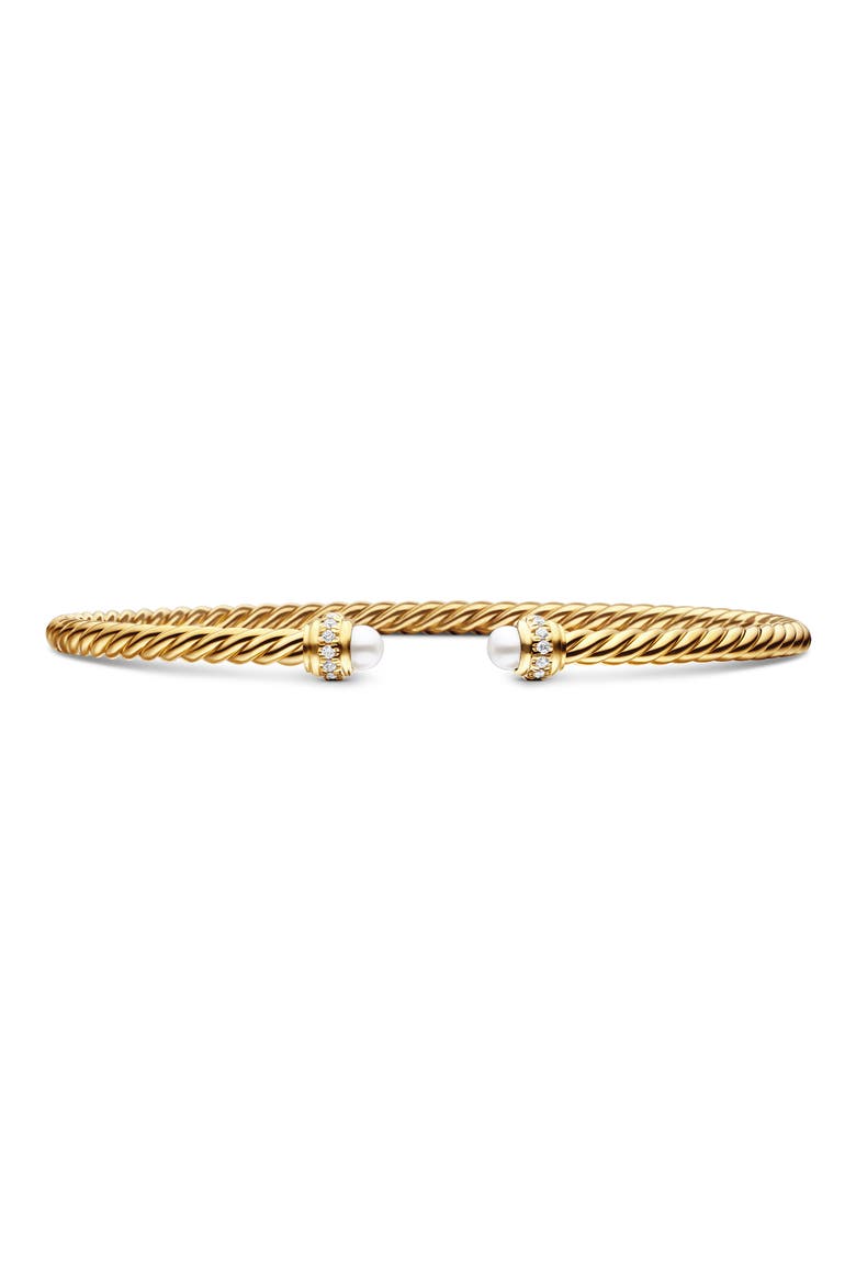 Cablespira® Bracelet in 18K Gold with Pearls & Pavé Diamonds, 3mm, Main, color, PEARL
