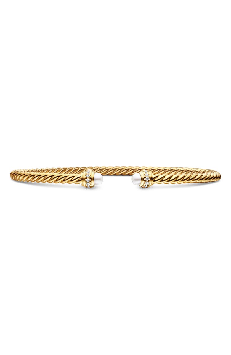 Cablespira<sup>®</sup> Bracelet in 18K Gold with Pearls & Pavé Diamonds, 3mm