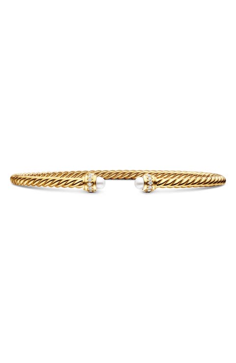 Cablespira® Bracelet in 18K Gold with Pearls & Pavé Diamonds, 3mm