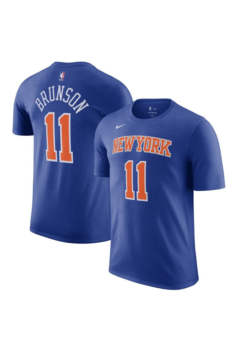 Men's Nike Jalen Brunson Blue New York Knicks Icon Edition Name & Number T-Shirt, Alternate, color, Blue