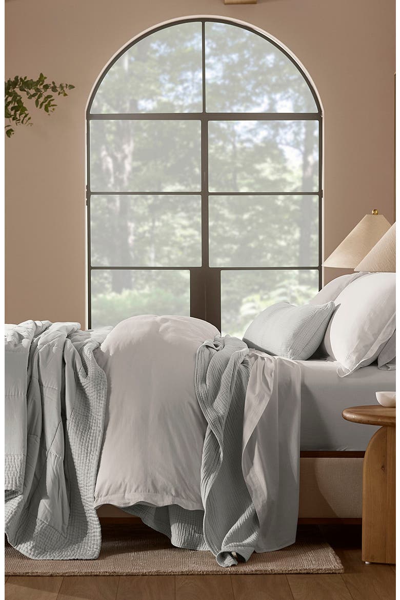 Signature Curved Edge Duvet Cover & Shams Set, Alternate, color, WHITE/ WHITE