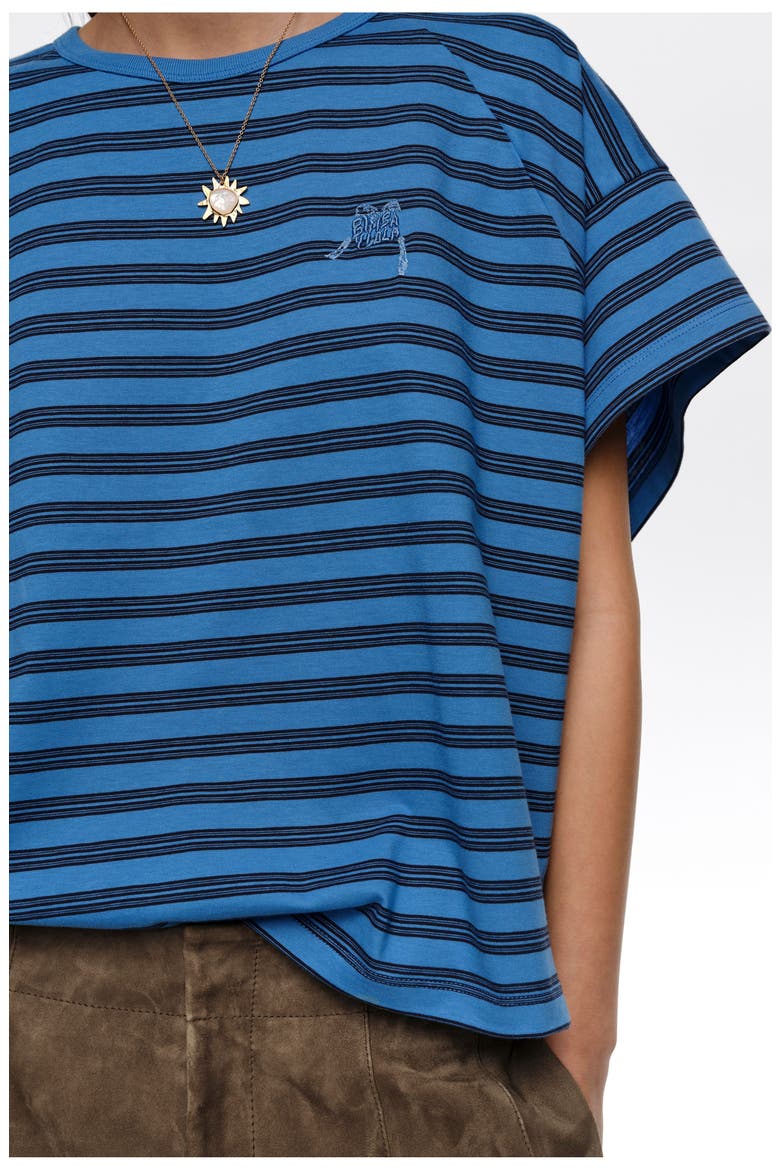 Striped Cropped T-shirt With Embroidered Logo, Alternate, color, BLUE