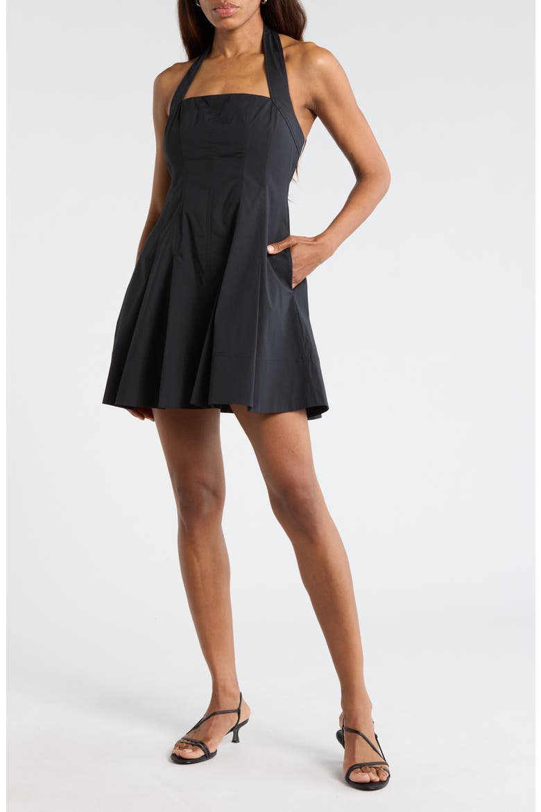 Nat Halter Neck Stretch Cotton Minidress, Main, color, BLACK