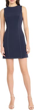 Donna Morgan Contrast Stitch Sleeveless Scuba Knit Minidress