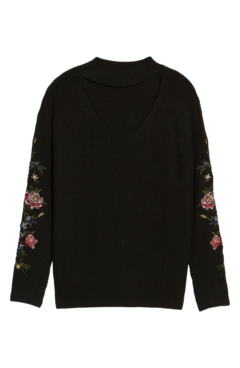 Woven Heart Embroidered Choker Sweater, Alternate, color, 